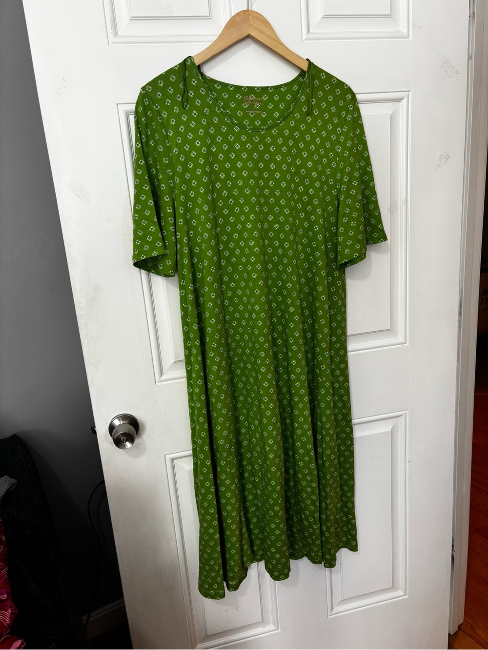 Gudrun sjoden green short sleeve midi dress large organic cotton block print